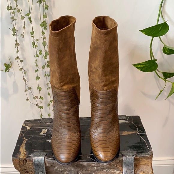 VINCE leather and suede mid calf boot - Picture 6 of 8